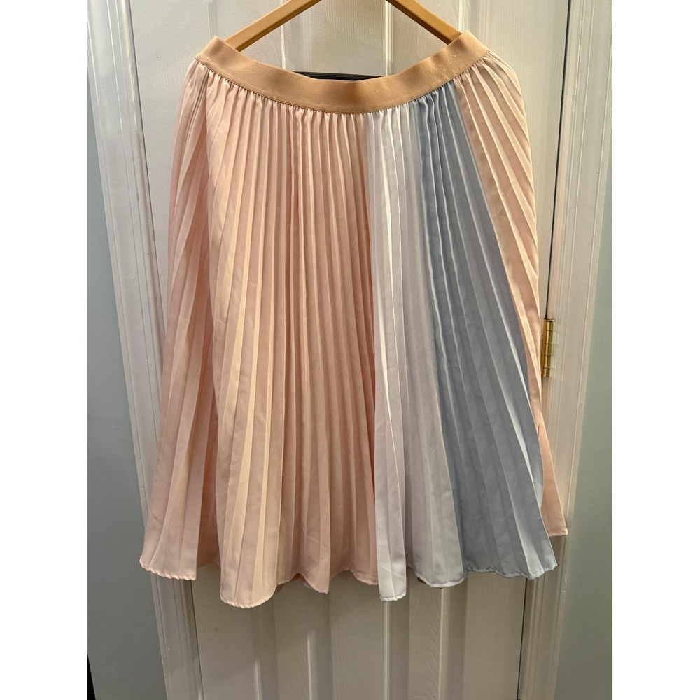 Kate Kasin Pastel Colorblock Pleated Midi Skirt Peach Blue White XXL